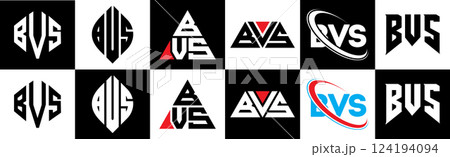 BVS letter logo design in six style. BVS polygon, circle, triangle, hexagon, flat and simple style with black and white color variation letter logo set in one artboard. BVS minimalist and classic logo BVS letter logo design in six style. BVS polygon, circle, triangle, hexagon, flat and simple style with black and white color variation letter logo set in one artboard. BVS minimalist and classic logo 124194094