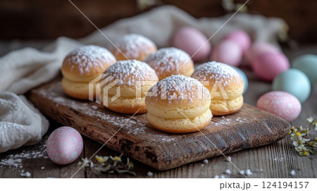 Rustic Wooden Board Displaying Traditional Nordic Desserts 124194157