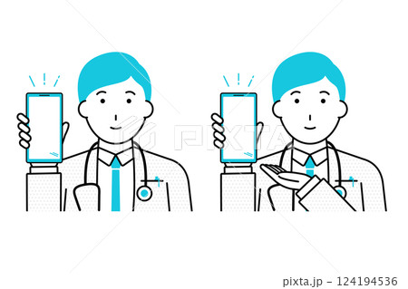 スマホの画面を見せる男性の医師のイラスト 124194536