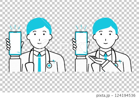 スマホの画面を見せる男性の医師のイラスト 124194536