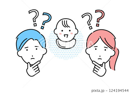 赤ちゃんや育児に関して疑問を感じる若い夫婦 124194544