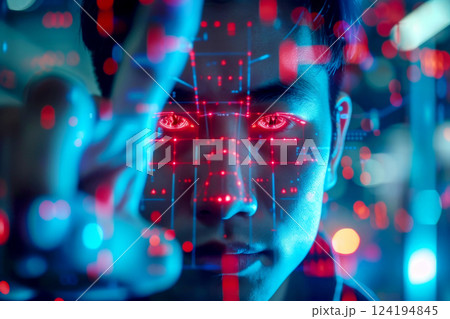 man Eye scanning for payment with a biometric authentication , generative ai 124194845