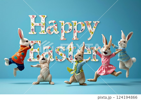 Easter bunny with Easter eggs. Easter festival concept. Generative AI. 124194866