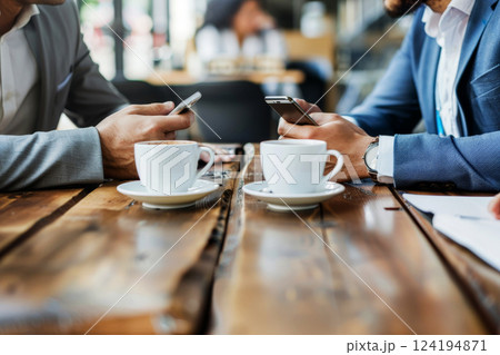 Business investors discussing business with coffee cup .AI generative 124194871