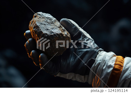 A hand astronaut holding an asteroid . generative ai 124195114