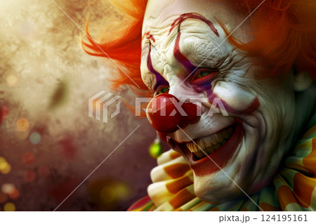 A cheerful and bright clown joker for a children's party. April fools day concept.AI generative 124195161