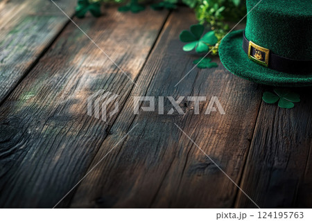 empty wooden with clover leaf background of saint Patrick's Day festival. empty wooden with clover leaf background of saint Patrick's Day festival. 124195763
