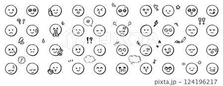 ペンで手描きしたアイコン「にこちゃんマーク」モノクロ喜怒哀楽表情セット_顔・吹き出し・記号・文字なし ペンで手描きしたアイコン「にこちゃんマーク」モノクロ喜怒哀楽表情セット_顔・吹き出し・記号・文字なし 124196217
