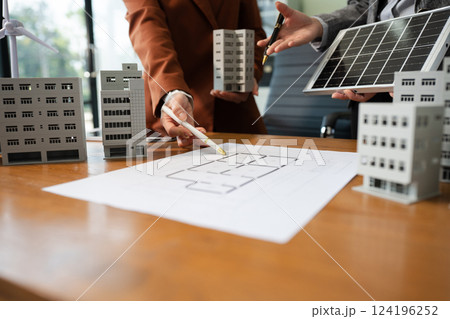 House model with agent asking costumer for contract to buy, get insurance or loan real estate or property House model with agent asking costumer for contract to buy, get insurance or loan real estate or property 124196252