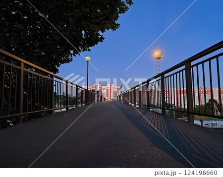 night summer landscape on a quiet city street, romantic, deserted 124196660