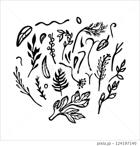 Vector set with twigs and leaves. Vector set with twigs and leaves. 124197140
