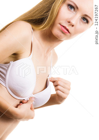 Female wearing too big bra Female wearing too big bra 124197267