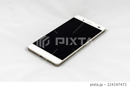 Modern smartphone with blank black screen, isolated on white background Modern smartphone with blank black screen, isolated on white background 124197471
