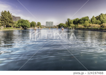Scenic view over the lake of EUR in Rome, Italy 124197488