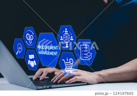 Procurement management and supply chain concept. Procurement icons related to logistics, supply chain, and inventory management. procurement in ensuring efficient business operations. logistic service 124197605