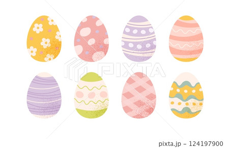 Easter eggs collection, colourful decorated eggs. Vector illustration in pastel colours Easter eggs collection, colourful decorated eggs. Vector illustration in pastel colours 124197900