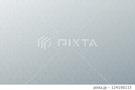 シームレスな和柄和紙に金箔のパターン。銀色、亀甲網代。 124198115