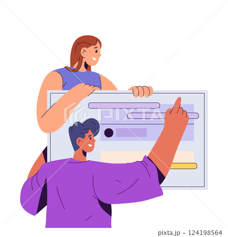 Web search system vector banner. Sign for interactive online platform with user friendly elements for navigation. Internet or online query typing box. Searching tool for UI design. Digital interface 124198564