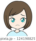 悲しむ女性キャラクターのイラストアイコン｜ショートボブ・しょんぼり・SNS向け 124198825