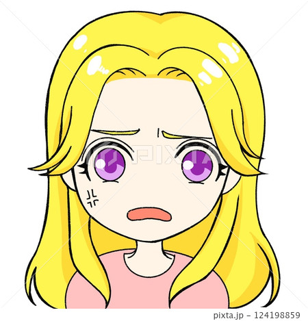 ロングヘアの金髪女性・怒り・感情豊かなキャラクターイラスト ロングヘアの金髪女性・怒り・感情豊かなキャラクターイラスト 124198859