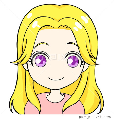 ロングヘアの金髪女性・通常表情・シンプルなキャラクターイラスト ロングヘアの金髪女性・通常表情・シンプルなキャラクターイラスト 124198860