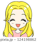 ロングヘアの金髪女性・笑顔・明るいキャラクターイラスト 124198862