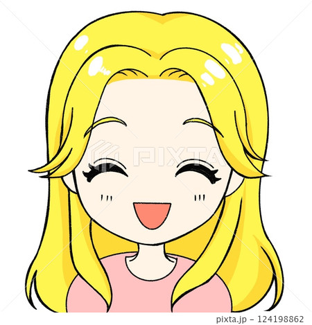 ロングヘアの金髪女性・笑顔・明るいキャラクターイラスト ロングヘアの金髪女性・笑顔・明るいキャラクターイラスト 124198862