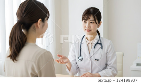 患者を問診で診察している女性医師, AI生成 患者を問診で診察している女性医師, AI生成 124198937