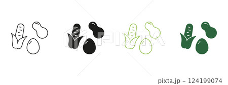 Healthy Eating and Balanced Diet Line and Silhouette Icon Set. Peanut, Egg, and Corn Outline and Solid Icon. Nutritional Foods Symbol. Editable Stroke. Isolated Vector Illustration Healthy Eating and Balanced Diet Line and Silhouette Icon Set. Peanut, Egg, and Corn Outline and Solid Icon. Nutritional Foods Symbol. Editable Stroke. Isolated Vector Illustration 124199074