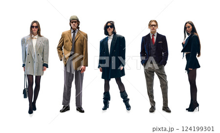 Set of five people dressed in stylish, trendy clothes,related to business style isolated on white background Set of five people dressed in stylish, trendy clothes,related to business style isolated on white background 124199301