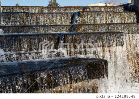 Water jets of a waterfall nearby. Waterfall in winter Water jets of a waterfall nearby. Waterfall in winter 124199349