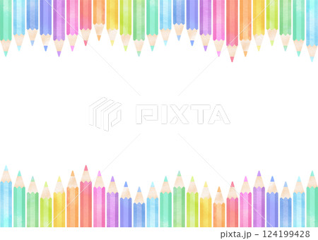 水彩タッチのカラフルな色鉛筆フレーム 124199428
