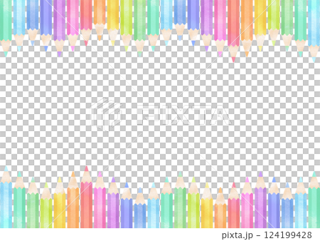 水彩タッチのカラフルな色鉛筆フレーム 124199428