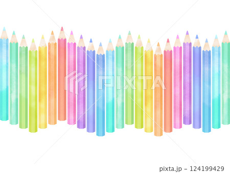 水彩タッチのカラフルな色鉛筆ウェーブ 124199429