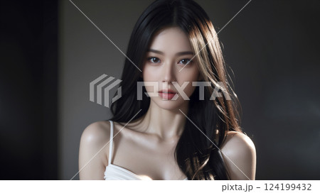白いドレスを着た長い黒髪の若いアジア人 白いドレスを着た長い黒髪の若いアジア人 124199432