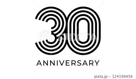 Minimalist 30th anniversary logo, geometric lines number 30 for company greeting card, web and event design, business branding, marketing materials, wedding and birthday symbol. Vector illustration Minimalist 30th anniversary logo, geometric lines number 30 for company greeting card, web and event design, business branding, marketing materials, wedding and birthday symbol. Vector illustration 124199456
