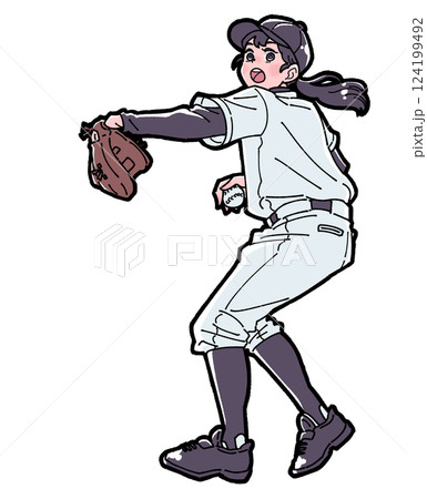 野球をする女の子のイラスト 124199492