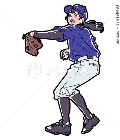 野球をする女の子のイラスト 124199493