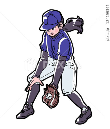 野球をする女の子のイラスト 124199543