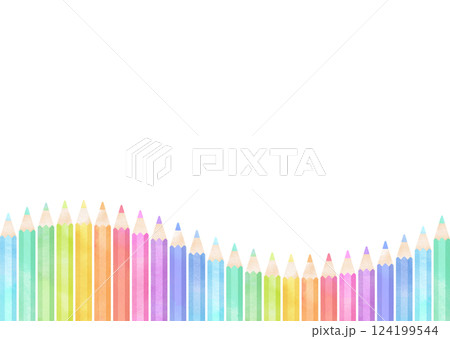 水彩タッチのカラフルな色鉛筆フレーム 124199544