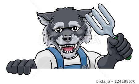 Wolf Gardener Gardening Animal Mascot Wolf Gardener Gardening Animal Mascot 124199670
