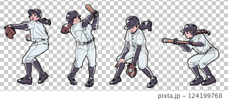 Illustration set of girls playing baseball 124199768