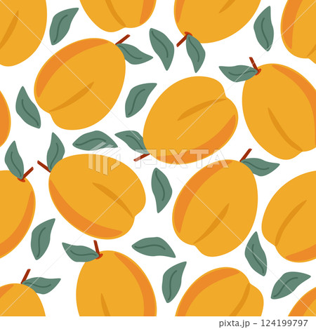 Seamless pattern ripe fruits apricots with leaves 124199797