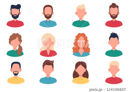 Set male and female portraits. Man and woman  avatar profile. 124199807