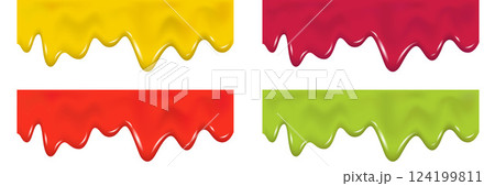 Yellow, red, green, pink drip cream drops, marmalade, jelly. 124199811