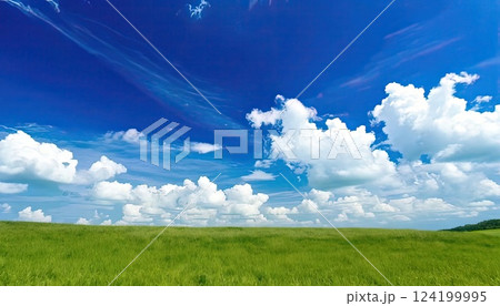 《AI画像》緑の大草原と青空 124199995