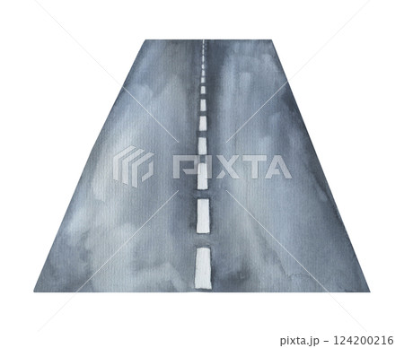 Watercolor straight asphalt road, hand drawn illustration on isolated background 124200216