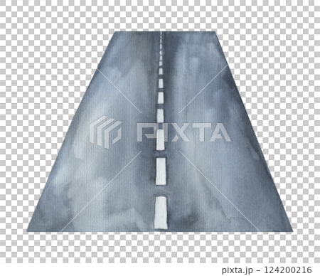 Watercolor straight asphalt road, hand drawn illustration on isolated background 124200216