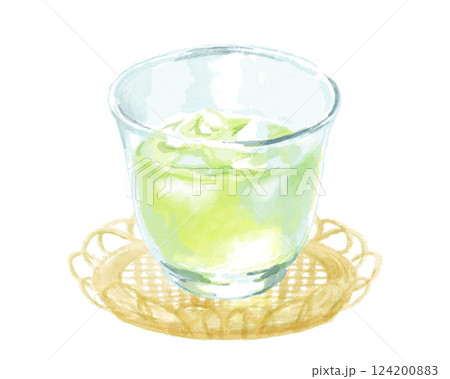 シンプルな冷茶(緑茶)の水彩イラスト 124200883