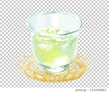 シンプルな冷茶(緑茶)の水彩イラスト 124200883
